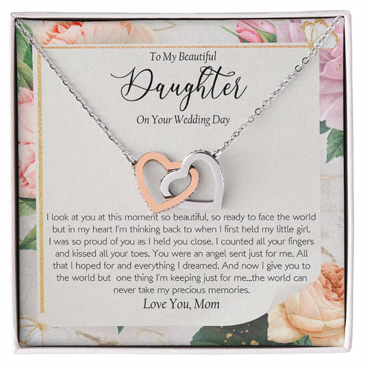 Wedding Day Gift - To My Beautiful Daughter Interlocking Hearts Necklace