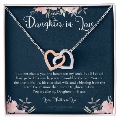 Daughter-In-Law Gift Necklace Wedding Gift Jewelry From Mother-In Law Gift For Bride Daughter-In-Heart Interlocking Hearts Necklace