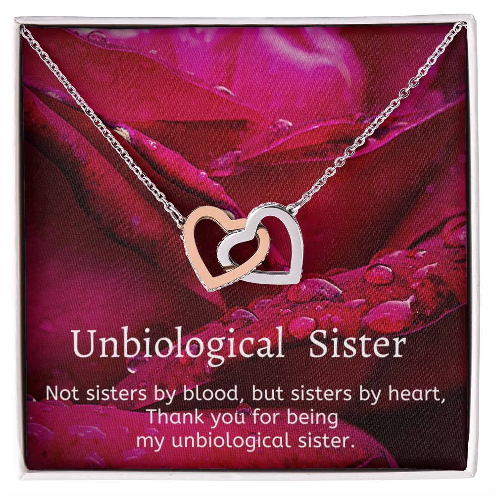 Unbiological Sister - Not Sisters By Blood But Sisters By Heart Interlocking Hearts Necklace