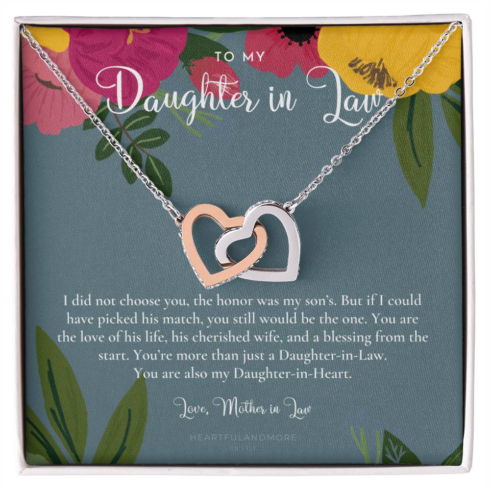 Daughter-In-Law Gift Necklace Wedding Gift Jewelry From Mother-In Law Gift For Bride Daughter-In-Heart Interlocking Hearts Necklace