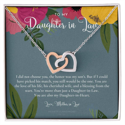 Daughter-In-Law Gift Necklace Wedding Gift Jewelry From Mother-In Law Gift For Bride Daughter-In-Heart Interlocking Hearts Necklace