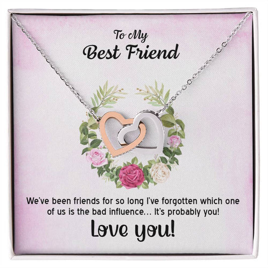 Best Friens Double Hearts Gift .We'Ve Been Friends So Long Interlocking Hearts Necklace