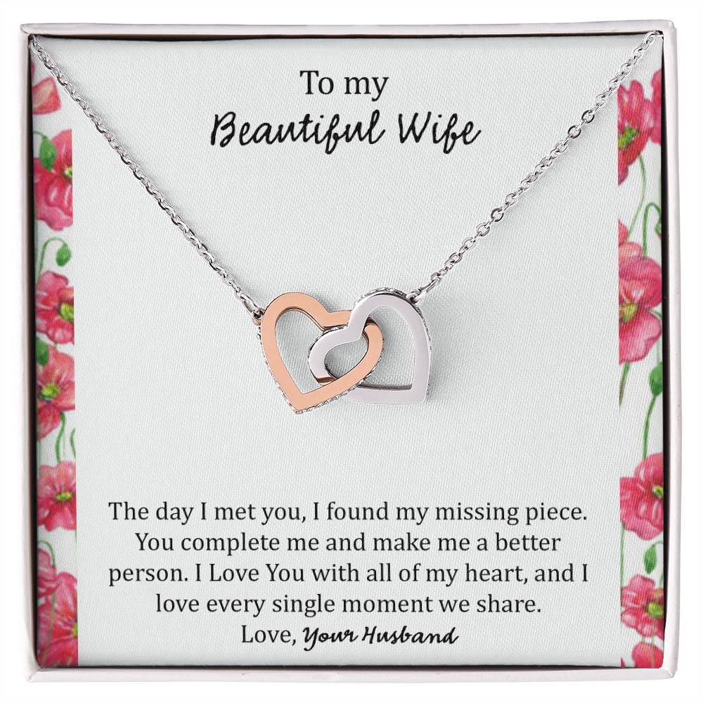 To My Wife The Day I Met You - Floral Interlocking Hearts Necklace
