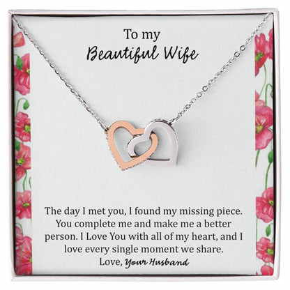 To My Wife The Day I Met You - Floral Interlocking Hearts Necklace