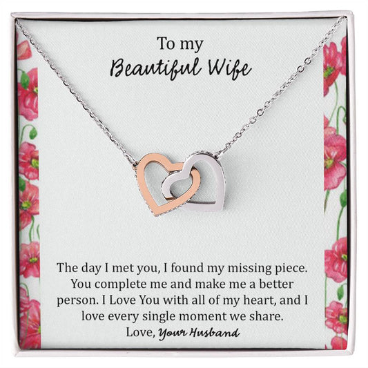 To My Wife The Day I Met You - Floral Interlocking Hearts Necklace