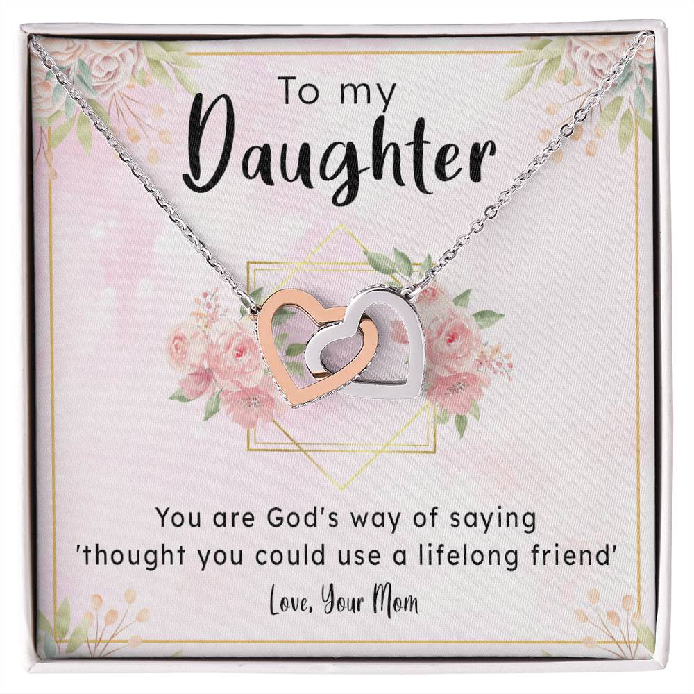 Gift For Daughter From Mom - Lifelong Friend Interlocking Hearts Necklace