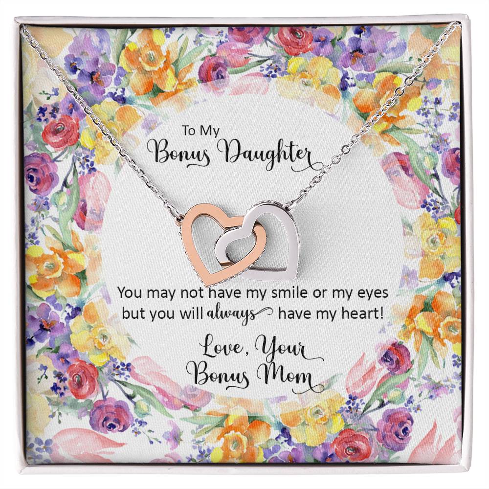 Bonus Daughter From Bonus Mom No Dna But You Have My Heart Interlocking Hearts Necklace