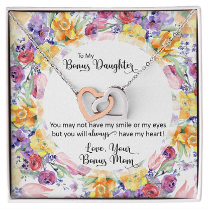 Bonus Daughter From Bonus Mom No Dna But You Have My Heart Interlocking Hearts Necklace