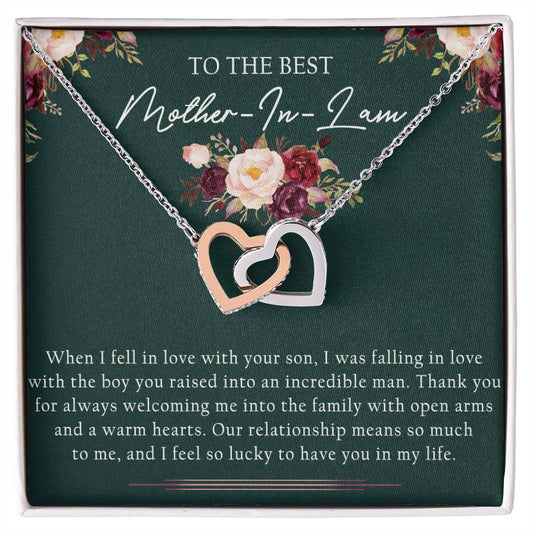 To The Best Mother-In-Law Interlocking Hearts Necklace Message Card