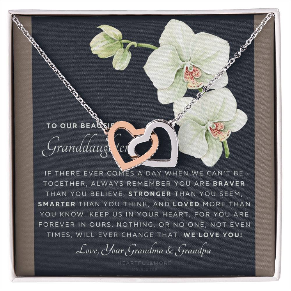 Gift For Granddaughter From Grandma & Grandpa To Our Granddaughter Live Your Dreams Birthday Graduation Christmas Interlocking Hearts Necklace