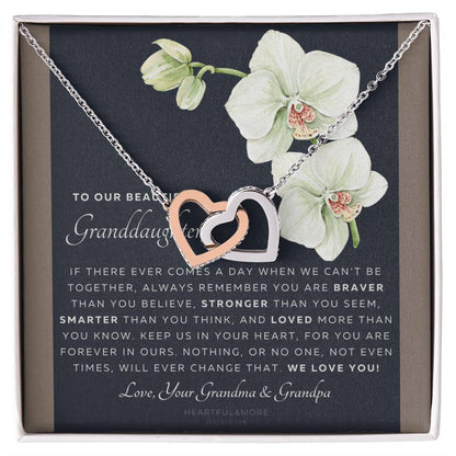 Gift For Granddaughter From Grandma & Grandpa To Our Granddaughter Live Your Dreams Birthday Graduation Christmas Interlocking Hearts Necklace