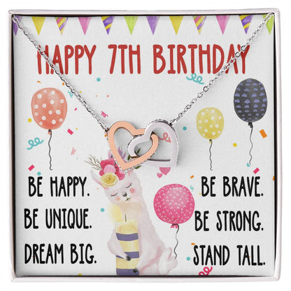 7Th Birthday Necklace Gift For Girl Daughter Birthday Gift For 7 Years Old Teen Birthday Gift Cute Llama Interlocking Hearts Necklace