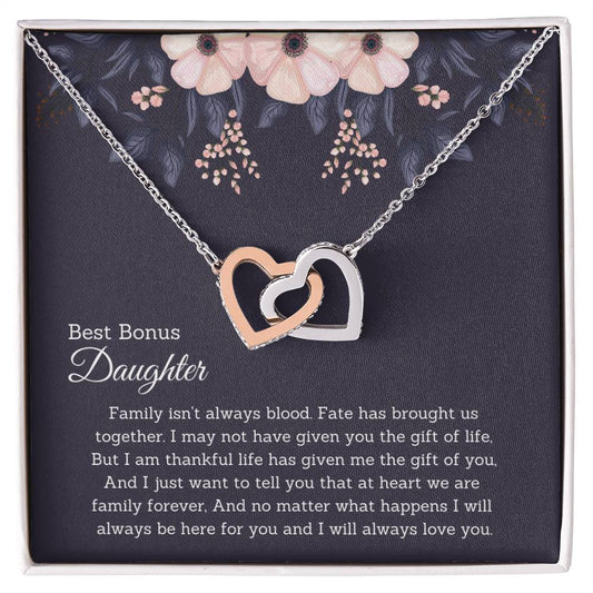 Bonus Daughter Gift Necklace Jewelry Handmade Usa Fate Has Brought Us Together Beautiful 14K Gold Forever Family Locked Hearts Interlocking Hearts Necklace