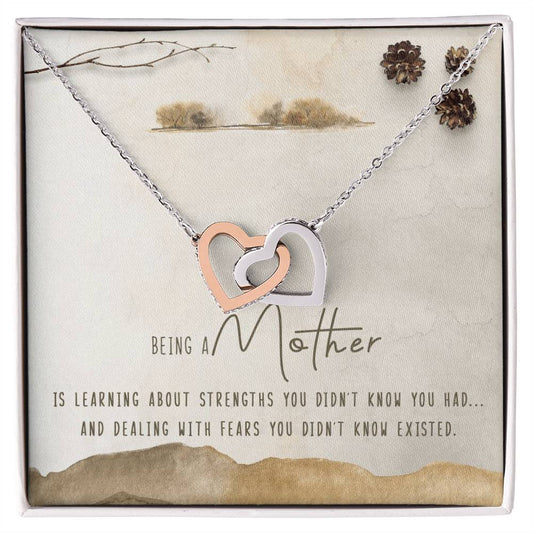 Being A Mother Interlocking Hearts Necklace Message Card