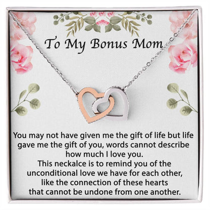 Bonus Mom Gift Bonus Mom Necklace Unbiological Mom Gift Unbiological Mom Neclace Card Mother'S Day Gift For Stepmom Foster Mom In Law Interlocking Hearts Necklace