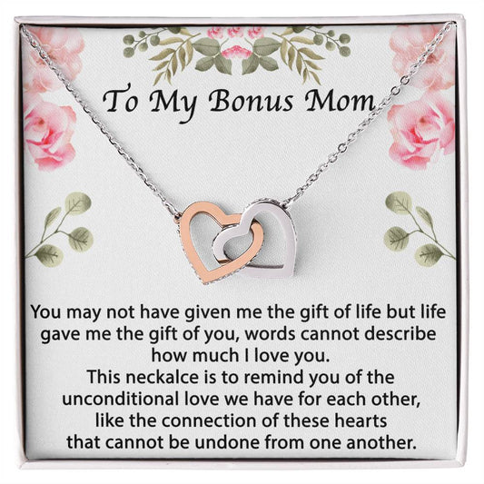 Bonus Mom Gift Bonus Mom Necklace Unbiological Mom Gift Unbiological Mom Neclace Card Mother'S Day Gift For Stepmom Foster Mom In Law Interlocking Hearts Necklace