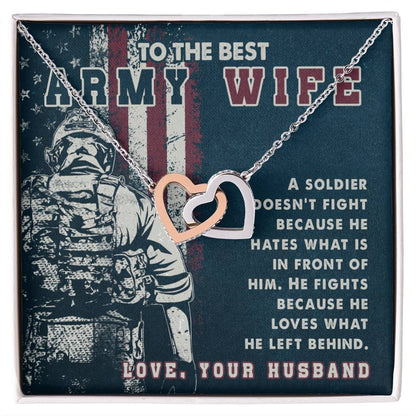 Two Heart Necklace To My Best Army Wife Amazing Gift From Husband Independence Gift Army Soldier Gift Pride Of Usa Love My Country Interlocking Hearts Necklace