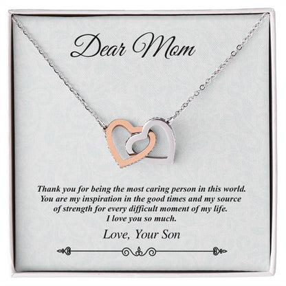 'Dear Mom' Linked Hearts Necklace - The Most Caring Person In This World Interlocking Hearts Necklace