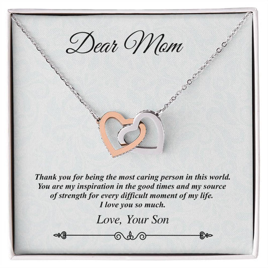 'Dear Mom' Linked Hearts Necklace - The Most Caring Person In This World Interlocking Hearts Necklace
