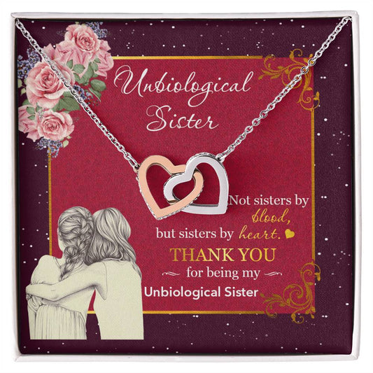 Unbiological Sister-Not Sisters By Blood But Sisters By Heart-Interlocking Heart Necklace Interlocking Hearts Necklace