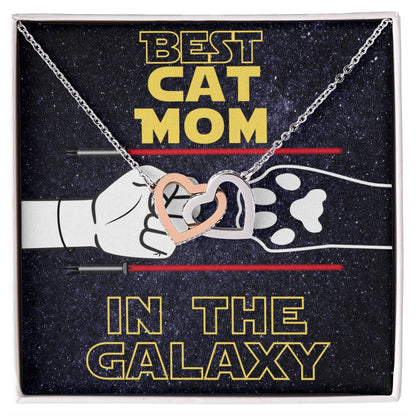 Best Cat Mom In The Galaxy Hearts Interlocked Necklace Cat Owner Jewelry Gift For Cat Lover Gift To Cat Mom Necklace From Cat Interlocking Hearts Necklace