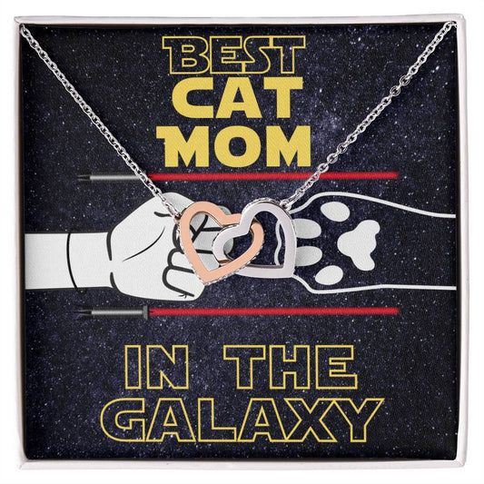 Best Cat Mom In The Galaxy Hearts Interlocked Necklace Cat Owner Jewelry Gift For Cat Lover Gift To Cat Mom Necklace From Cat Interlocking Hearts Necklace