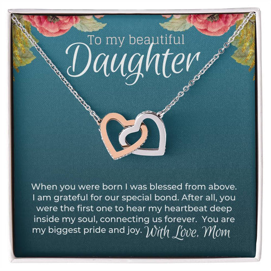 Beautiful Daughter From Mom Special Bond Necklace - Limited Edition Interlocking Hearts Necklace
