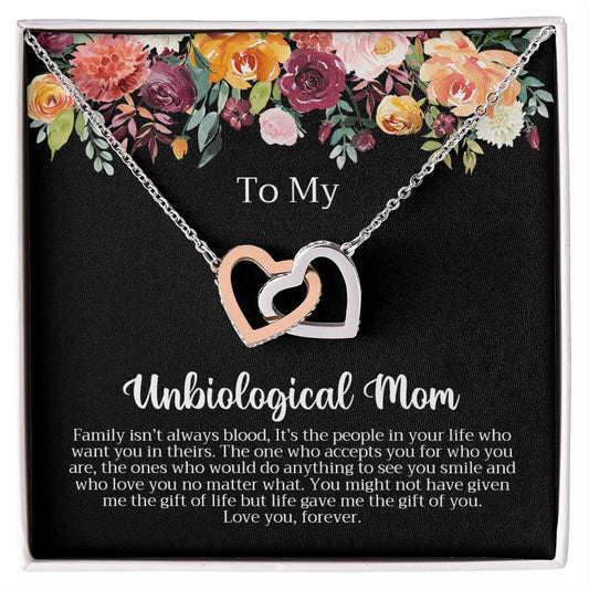 Unbiological Mom Necklace Interlocking Hearts Necklace