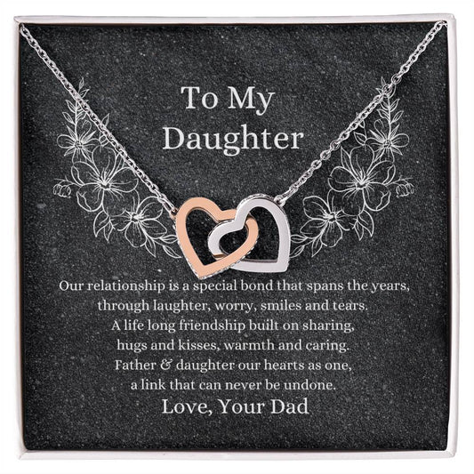 Father To Daughter Hearts As One Necklace Interlocking Hearts Necklace