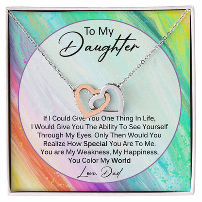 You Color My World - Gift For Daughter From Dad Interlocking Hearts Necklace