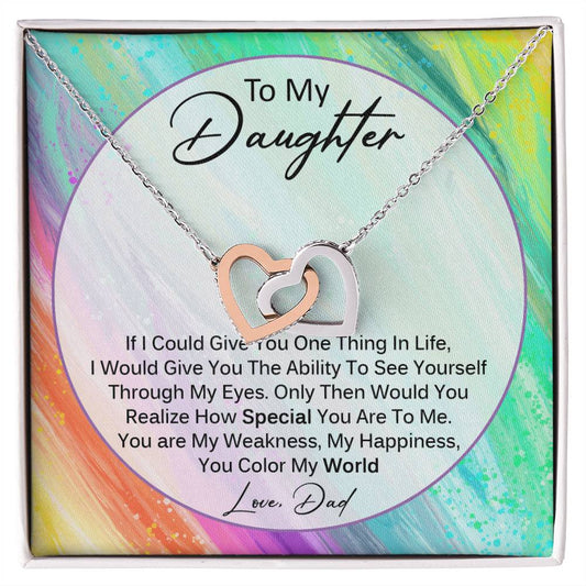 You Color My World - Gift For Daughter From Dad Interlocking Hearts Necklace