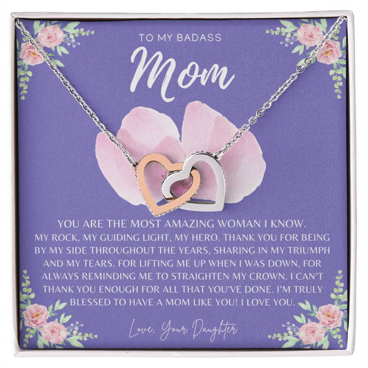 Badass Mom Gift To My Badass Mom Necklace Mother’S Day Gift Daughter To Mom Gift Gift From Daughter To Mom On Wedding Day Mom Gift Interlocking Hearts Necklace