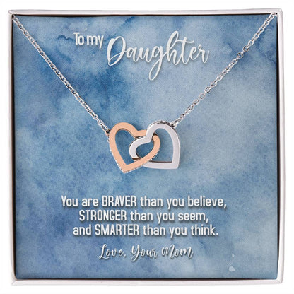 Daughter Braver Stronger Smarter Interlocking Hearts Necklace