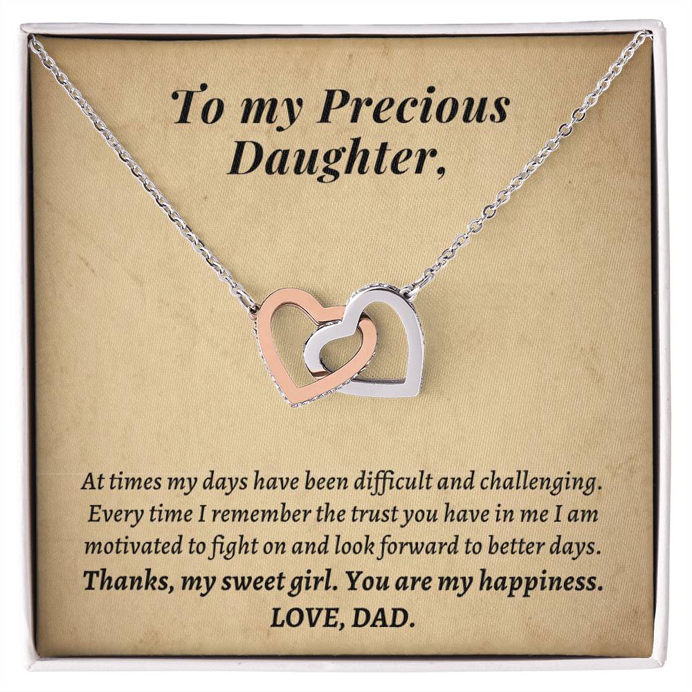 Gift For Daughter From Dad - Thanks My Sweet Girl You Are My Happiness Interlocking Hearts Necklace