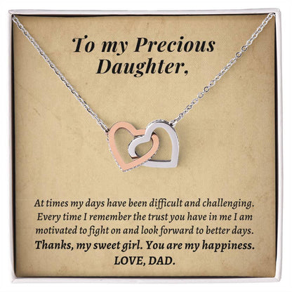 Gift For Daughter From Dad - Thanks My Sweet Girl You Are My Happiness Interlocking Hearts Necklace