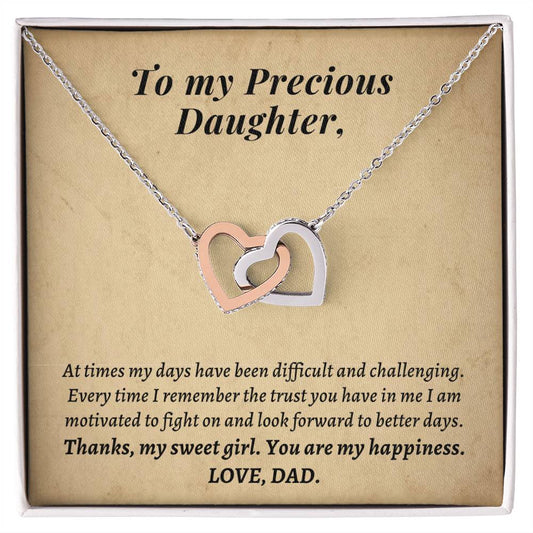 Gift For Daughter From Dad - Thanks My Sweet Girl You Are My Happiness Interlocking Hearts Necklace