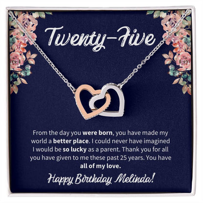 Twenty-Five Birthday All Of My Love Interlocked Hearts Necklace Interlocking Hearts Necklace