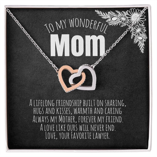 To My Wonderful Mom - Love Your Favorite Lawyer Interlocking Hearts Necklace