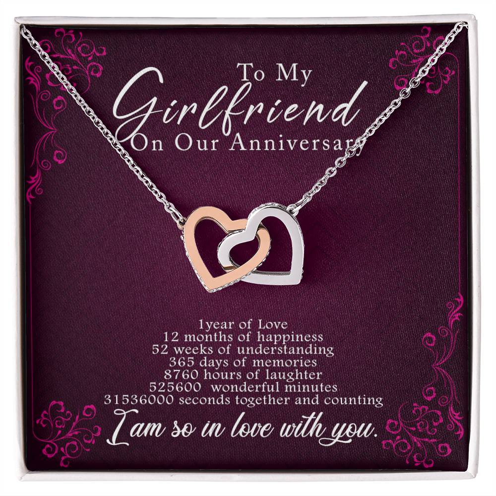 1 Anniversary Girlfriend Interlocking Hearts Necklace