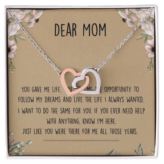 Dear Mom Interlocking Hearts Necklace Message Card