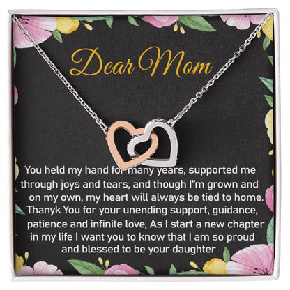 Dear Mom Thank You Blessed Daughter Interlocking Hearts Necklace