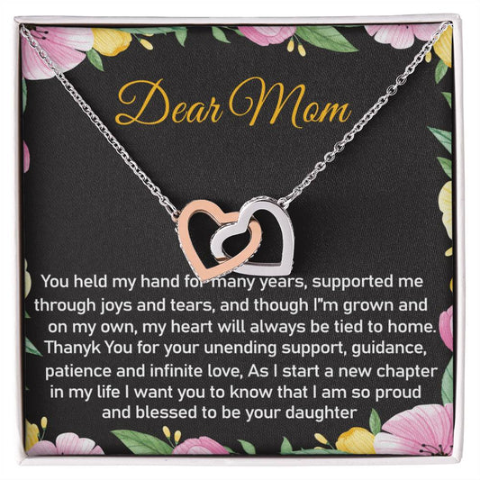 Dear Mom Thank You Blessed Daughter Interlocking Hearts Necklace