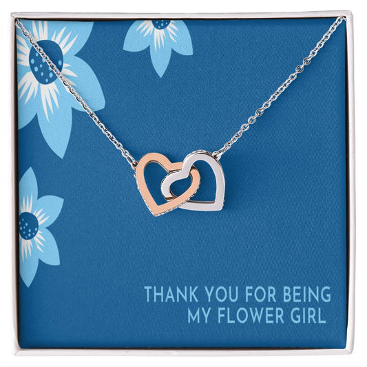 Flower Girl Necklace Personalized Flower Girl Gift Bridal Party Gift Thank You For Being My Flower Girl Card Wedding Gift Box Interlocking Hearts Necklace