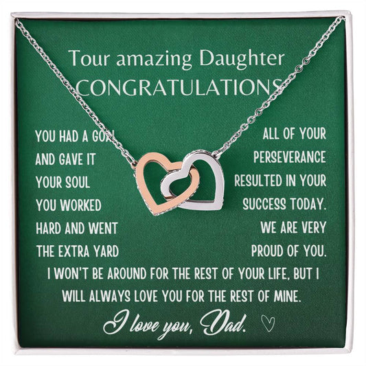 Gift For Daughter From Dad- I Will Always Love You For The Rest Of Mine Interlocking Hearts Necklace