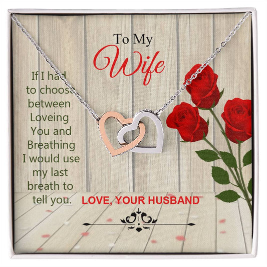 To My Wife Interlocked Beautiful Necklace Gift For Wife Love Your Husband. Interlocking Hearts Necklace