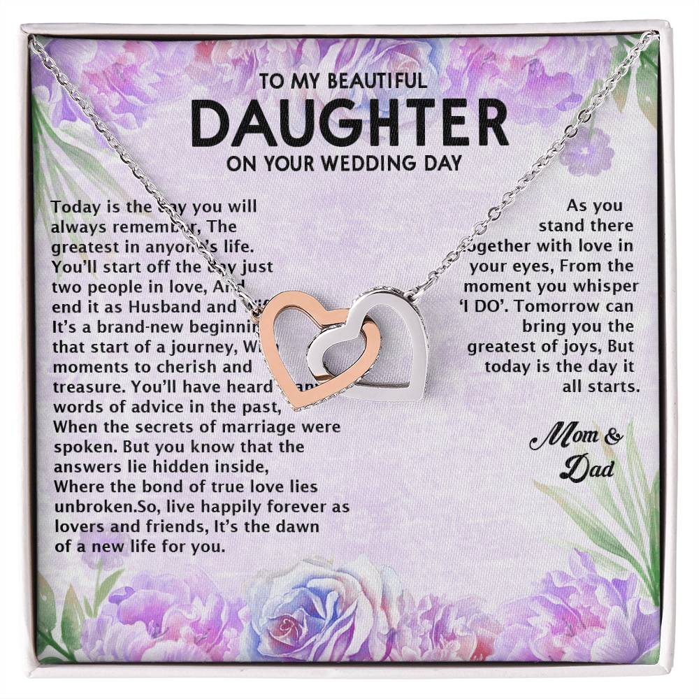 Wedding Day Gift - To My Beautiful Daughter Interlocking Hearts Necklace