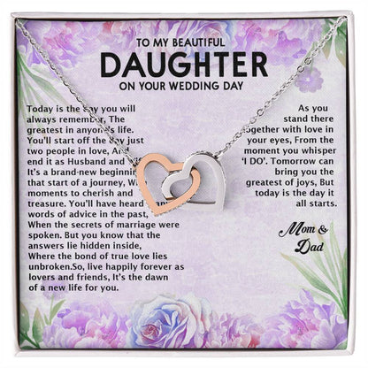 Wedding Day Gift - To My Beautiful Daughter Interlocking Hearts Necklace