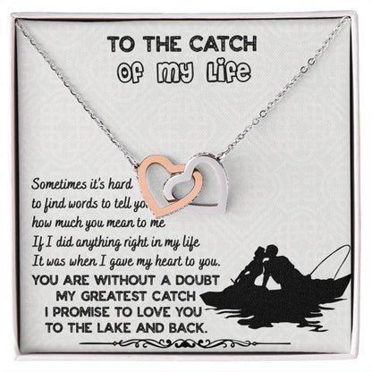 To The Catch Of My Life Knot Necklace & Earring Gift Set For Her Handmade Jewelry Interlocking Hearts Necklace