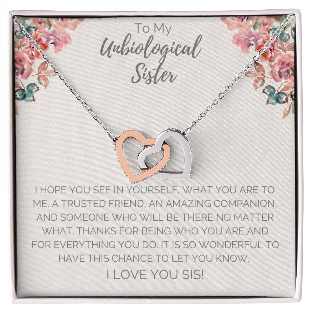 Unbiological Sister Necklace - White Interlocking Hearts Necklace