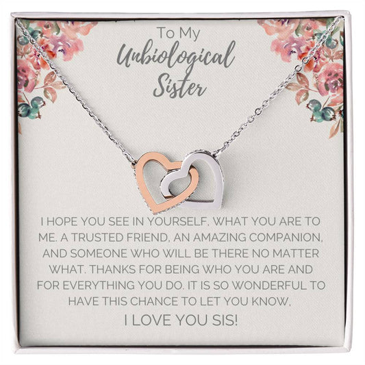 Unbiological Sister Necklace - White Interlocking Hearts Necklace